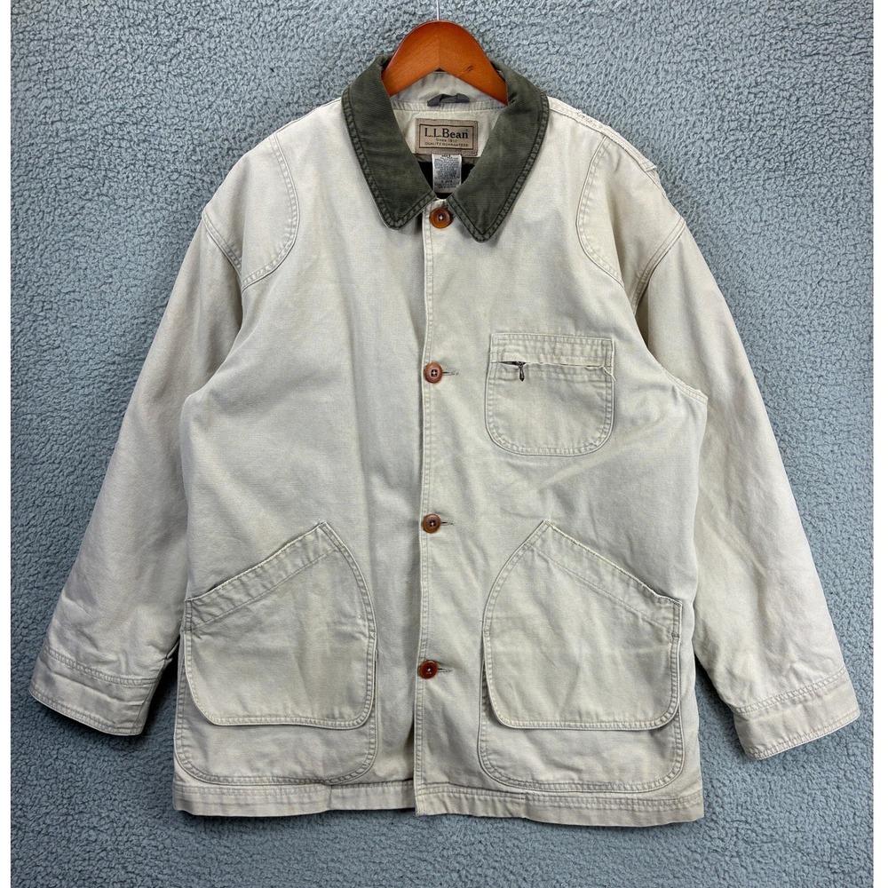 LL Bean Original Field Coat Mens XL Beige Canvas Flannel PrimaLoft Chore Hunting